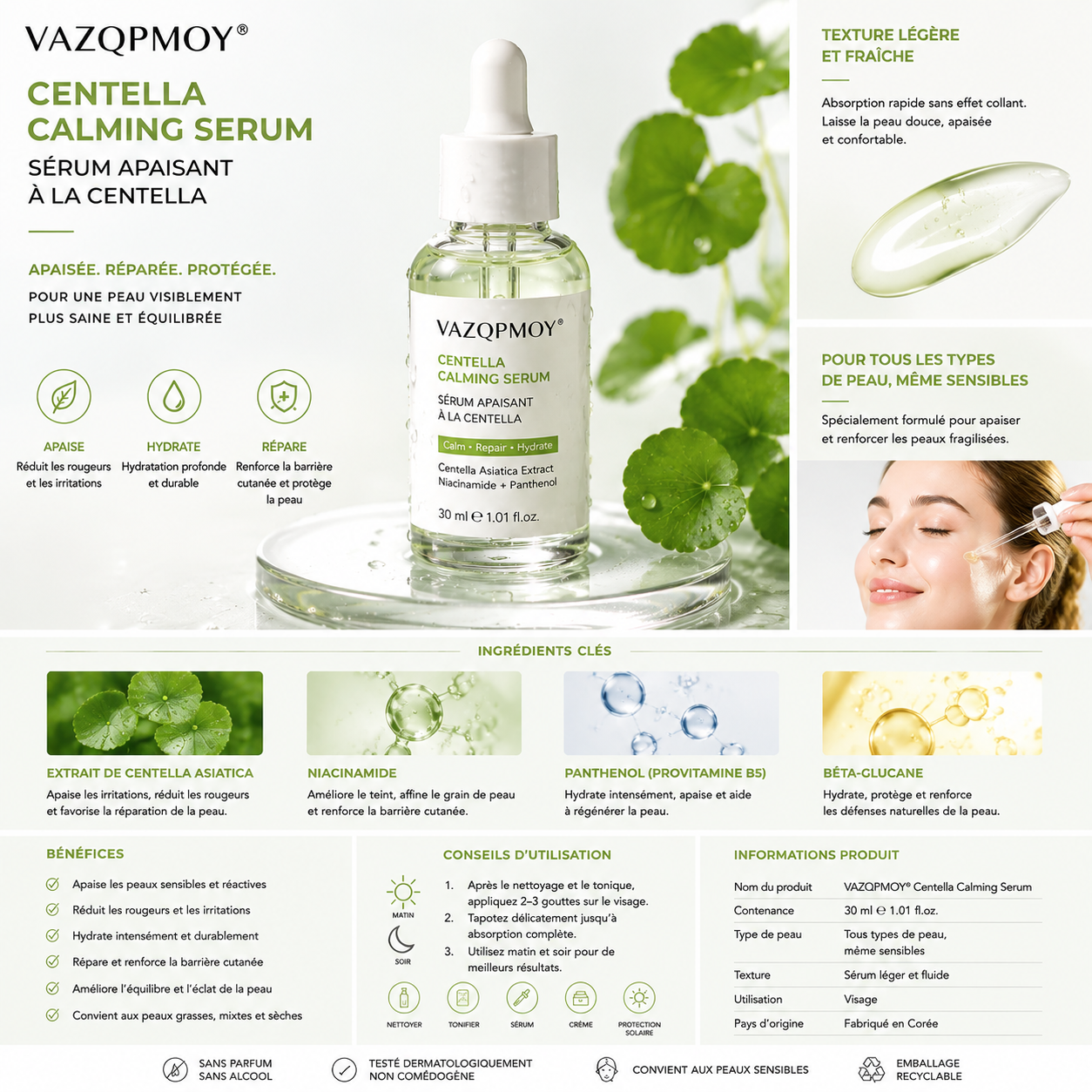 VAZQPMOY® Sérum apaisant à la Centella
