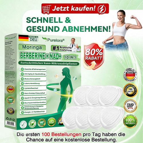 🔥 Offizieller Bestseller丨Purelora® Moringa Berberine NAD+ 10-in-1 Nano-Mikronadel-Patch (Nur einmal täglich, sichtbare Veränderungen in 7 Tagen) ✅ Für Übergewicht, lockere Haut, Diabetes, Schlafapnoe, Gelenkprobleme und mehr