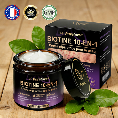 Fabriquée et expédiée depuis la France 🍁 Crème réparatrice pour la peau à la biotine Purelora® (formule 10-en-1) — Dernier jour de la promotion : -25 %.