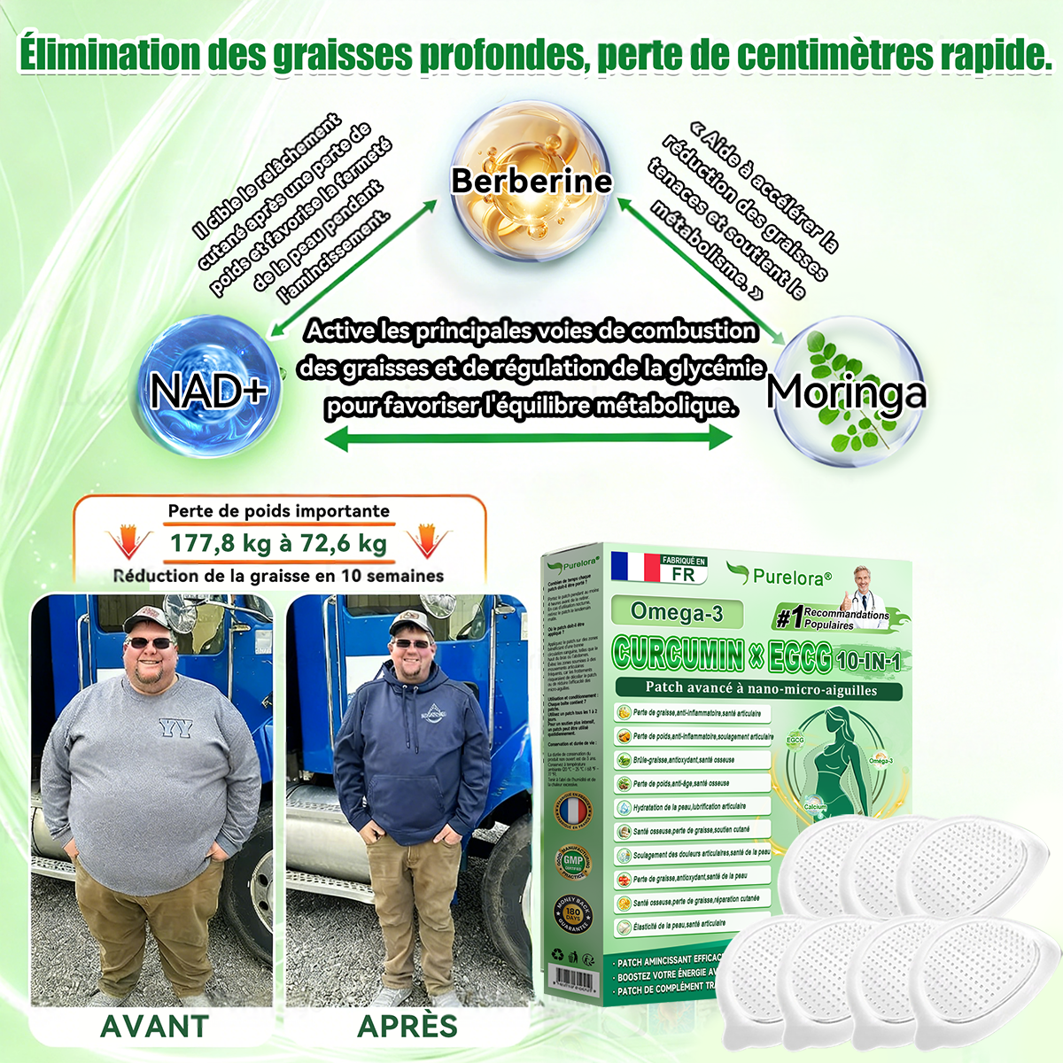 🔥 Nouveauté | Patch Purelora® 10-en-1 aux nanomicroneedles : Berbérine, Vinaigre de cidre et EGCG — Brûle les graisses tenaces • Réduit les rides • Favorise le confort articulaire (Résultats visibles en seulement 7 jours)