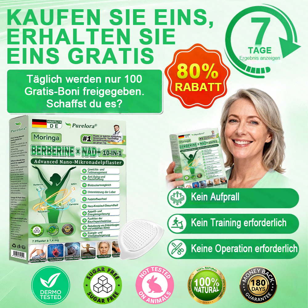 👩‍⚕️ [Offizieller Flagship-Store] 👩‍⚕️ | Purelora® Moringa · Berberin × NAD⁺ 10-in-1 Advanced Nano-Mikronadelpflaster 🇩🇪 | 𝘽𝙖𝙠𝙚𝙙 𝙗𝙮 𝙨𝙘𝙞𝙚𝙣𝙘𝙚 | 10-𝗂𝗇-𝟣 𝖿𝗈𝗋𝗆𝗎𝗅𝖺 | 𝑅𝑒𝑠𝑢𝑙𝑡𝑠 𝑖𝑛 7 𝑑𝑎𝑦𝑠 ⏳