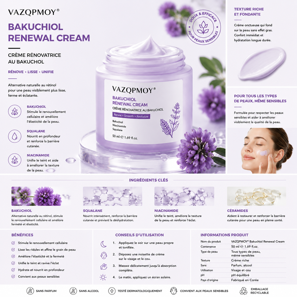 VAZQPMOY®Crème régénérante au bakuchiol