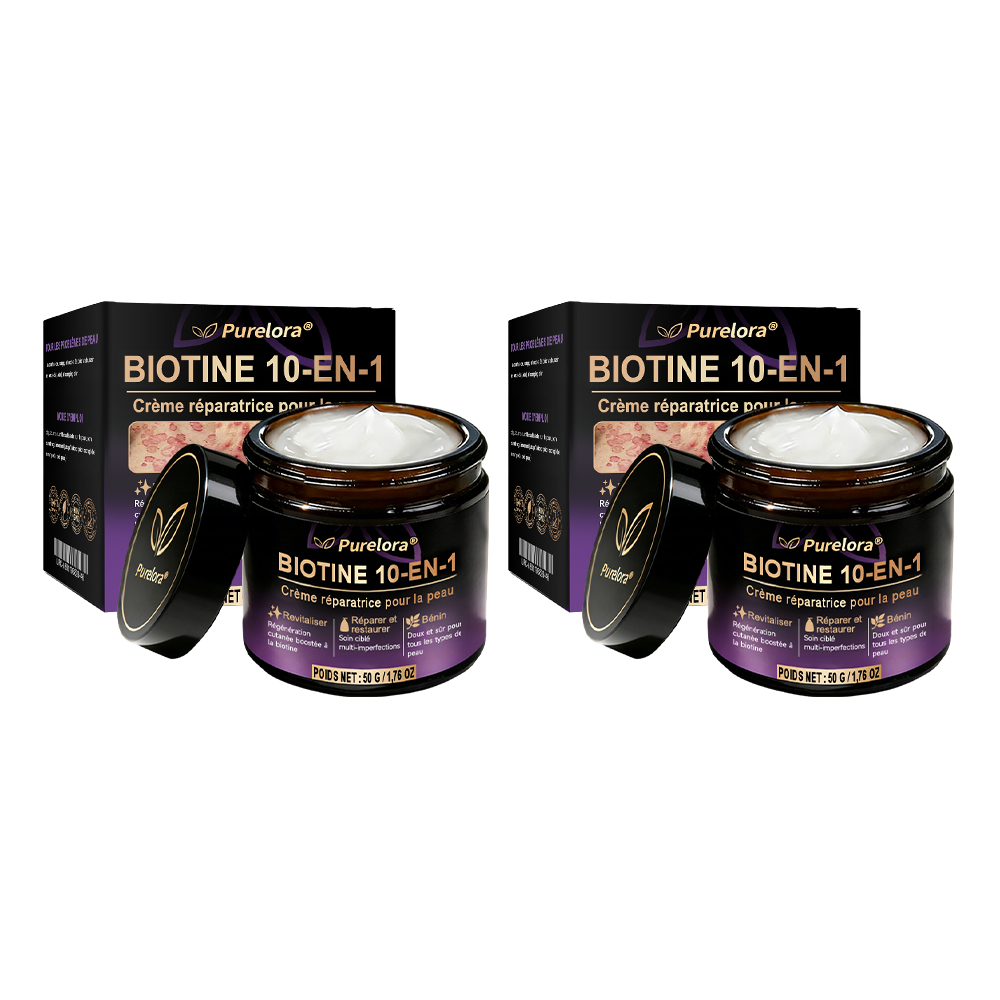 Fabriquée et expédiée depuis la France 🍁 Crème réparatrice pour la peau à la biotine Purelora® (formule 10-en-1) — Dernier jour de la promotion : -25 %.