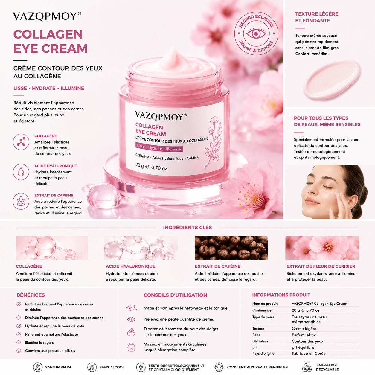 VAZQPMOY® Crème contour des yeux au collagène