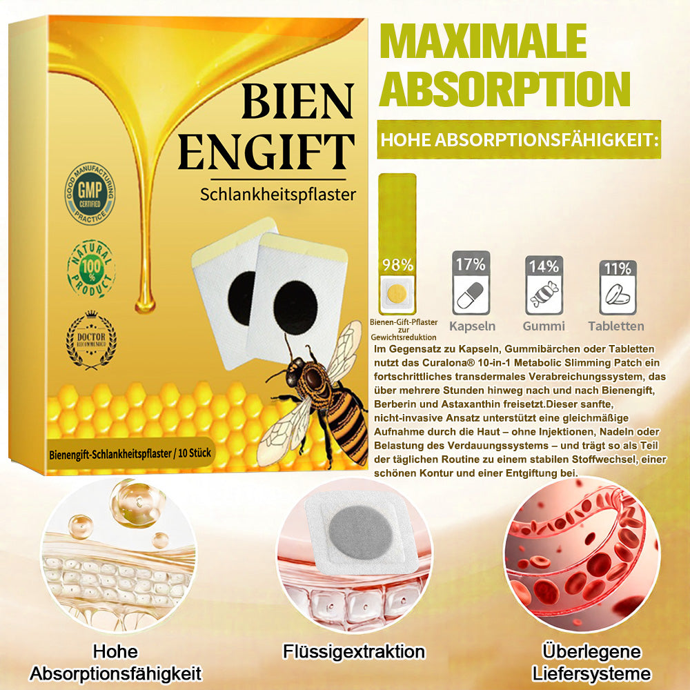 Curalona® Schlankheitspflaster mit Bienengift · Berberin · Astaxanthin-Detox-Formel  (Sichtbare Körperkontur • Linderung von Wassereinlagerungen • Glättung von Cellulite • Aktivierung des Stoffwechsels)  7-Tage-Programm zur Lymph-Detox & Fettverbrennung