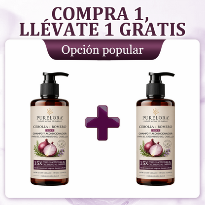 🌿👨‍⚕️ Boutique officielle française | 🔥 Shampoing et après-shampoing 2-en-1 PURELORA® à l'oignon et au romarin — Enrichi d'un complexe actif stimulant la croissance capillaire (concentration x15) pour des cheveux plus épais, plus denses et plus forts.