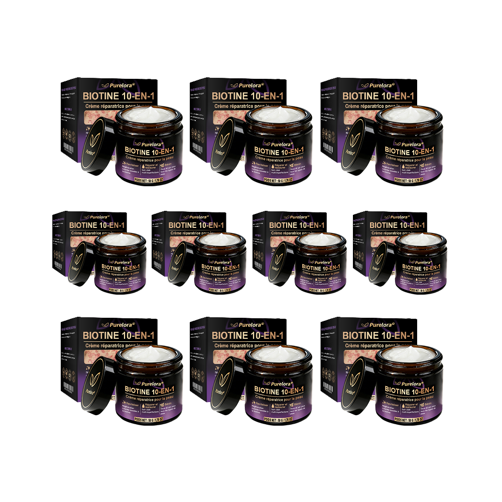 Fabriquée et expédiée depuis la France 🍁 Crème réparatrice pour la peau à la biotine Purelora® (formule 10-en-1) — Dernier jour de la promotion : -25 %.