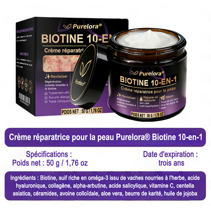 Fabriquée et expédiée depuis la France 🍁 Crème réparatrice pour la peau à la biotine Purelora® (formule 10-en-1) — Dernier jour de la promotion : -25 %.