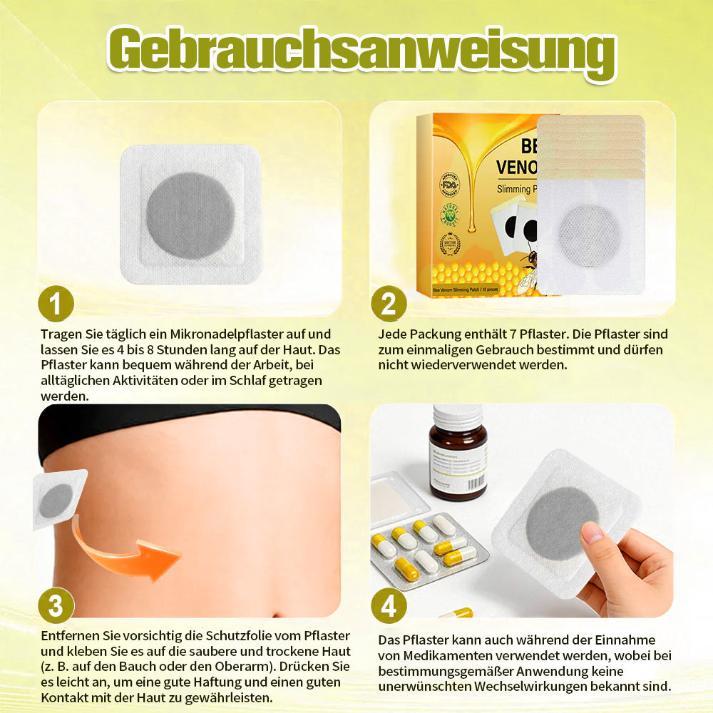 Curalona® Schlankheitspflaster mit Bienengift · Berberin · Astaxanthin-Detox-Formel  (Sichtbare Körperkontur • Linderung von Wassereinlagerungen • Glättung von Cellulite • Aktivierung des Stoffwechsels)  7-Tage-Programm zur Lymph-Detox & Fettverbrennung