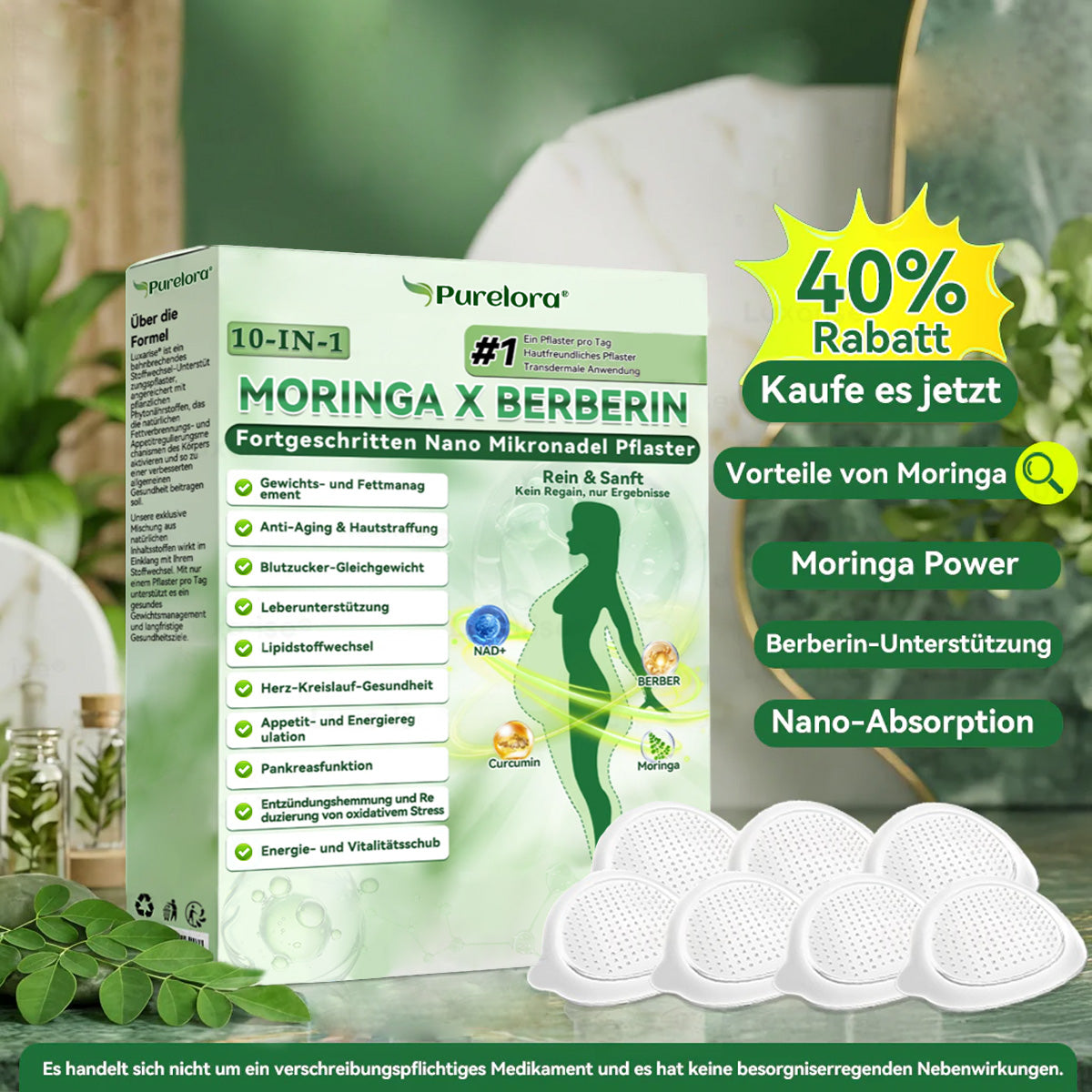 🔥𝑶𝒇𝒇𝒊𝒄𝒊𝒂𝒍 𝑺𝒕𝒐𝒓𝒆🍇  | Purelora® Moringa × Berberin 10-in-1 Fortschrittliches Nano-Mikronadelpflaster (Einmal täglich, sichtbare Veränderungen innerhalb von 7 Tagen)