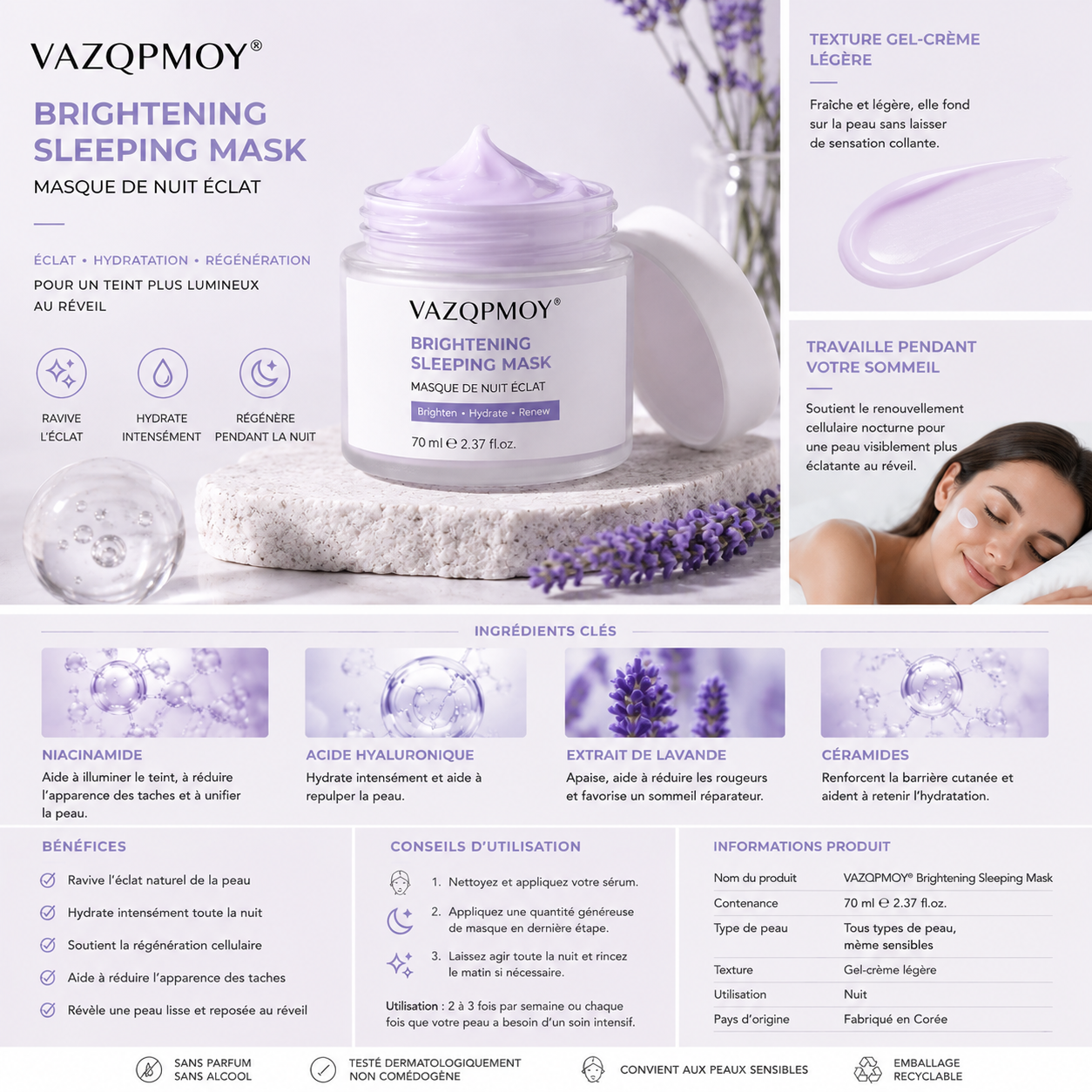 VAZQPMOY® Masque de nuit éclaircissant