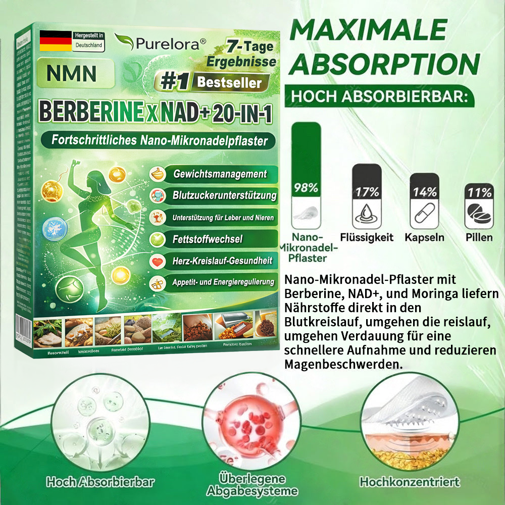 💖𝑶𝒏𝒍𝒊𝒏𝒆-𝑨𝒑𝒐𝒕𝒉𝒆𝒌𝒆💖丨Purelora® Moringa Berberine x NAD+ 20-in-1 Nano-Mikronadel-Patch (Nur einmal täglich, sichtbare Veränderungen in 7 Tagen) ✅ Für Übergewicht, lockere Haut, Diabetes, Schlafapnoe, Gelenkprobleme und mehr