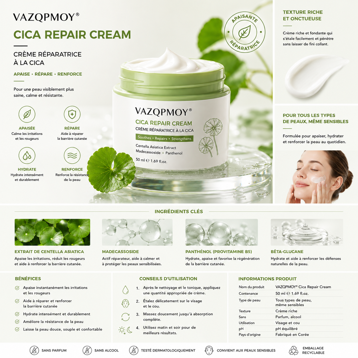 VAZQPMOY® Crème réparatrice Cica